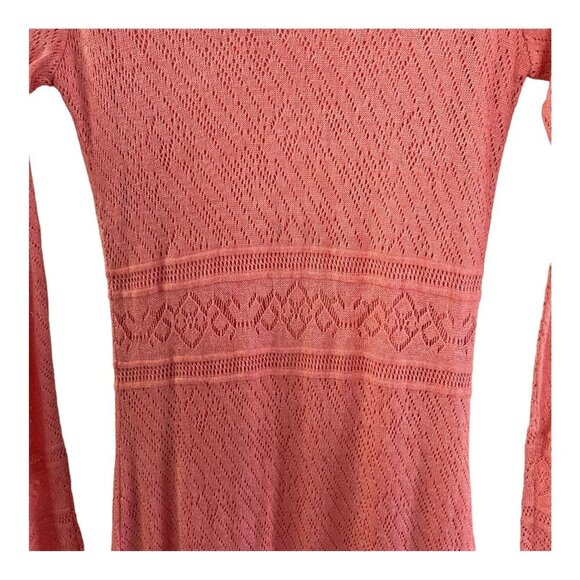 Fernanda Lago Coral Long Sleeve Open Knit Maxi Dress Lace Size S Romantic - Picture 4 of 12